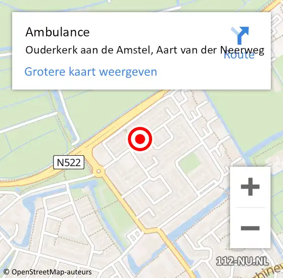 Locatie op kaart van de 112 melding: Ambulance Ouderkerk aan de Amstel, Aart van der Neerweg op 20 december 2018 08:27