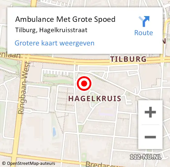 Locatie op kaart van de 112 melding: Ambulance Met Grote Spoed Naar Tilburg, Hagelkruisstraat op 20 december 2018 08:35