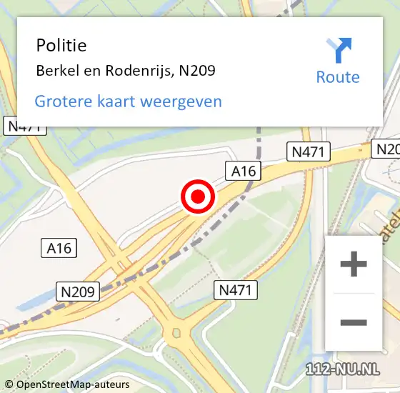 Locatie op kaart van de 112 melding: Politie Berkel en Rodenrijs, N209 op 20 december 2018 09:43