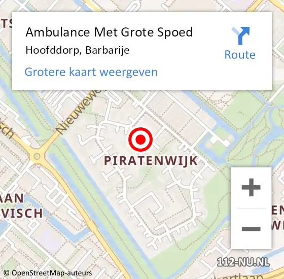 Locatie op kaart van de 112 melding: Ambulance Met Grote Spoed Naar Hoofddorp, Barbarije op 20 december 2018 09:54