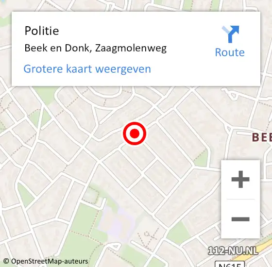 Locatie op kaart van de 112 melding: Politie Beek en Donk, Zaagmolenweg op 20 december 2018 10:12