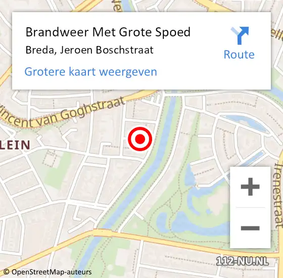 Locatie op kaart van de 112 melding: Brandweer Met Grote Spoed Naar Breda, Jeroen Boschstraat op 20 december 2018 10:23