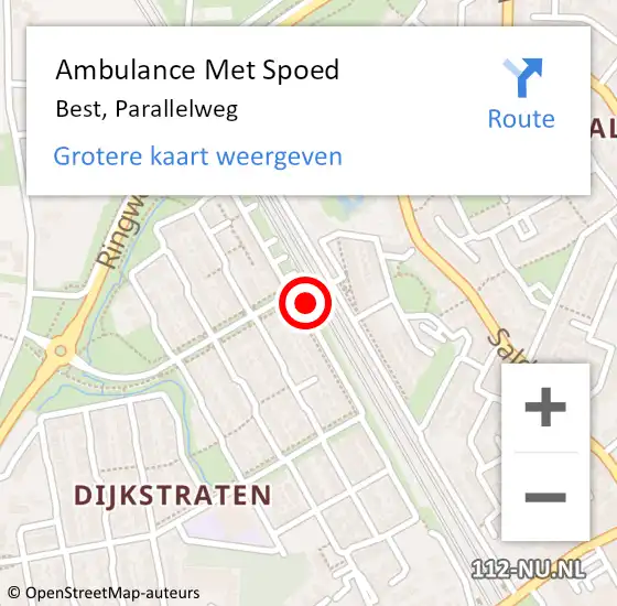 Locatie op kaart van de 112 melding: Ambulance Met Spoed Naar Best, Parallelweg op 20 december 2018 11:36