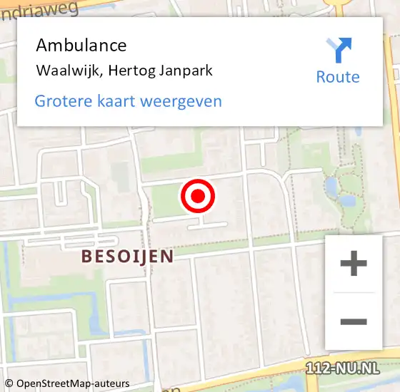 Locatie op kaart van de 112 melding: Ambulance Waalwijk, Hertog Janpark op 20 december 2018 13:21