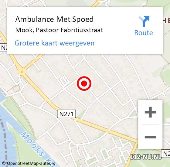 Locatie op kaart van de 112 melding: Ambulance Met Spoed Naar Mook, Pastoor Fabritiusstraat op 20 december 2018 13:37