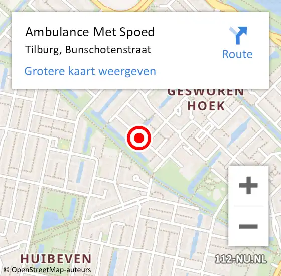 Locatie op kaart van de 112 melding: Ambulance Met Spoed Naar Tilburg, Bunschotenstraat op 20 december 2018 16:05