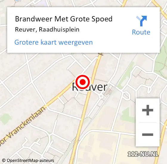 Locatie op kaart van de 112 melding: Brandweer Met Grote Spoed Naar Reuver, Raadhuisplein op 20 december 2018 16:11