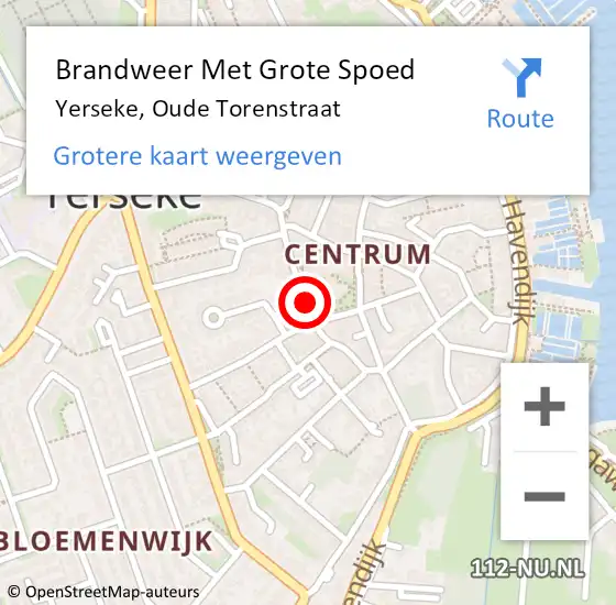 Locatie op kaart van de 112 melding: Brandweer Met Grote Spoed Naar Yerseke, Oude Torenstraat op 20 december 2018 18:09