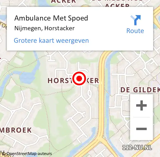 Locatie op kaart van de 112 melding: Ambulance Met Spoed Naar Nijmegen, Horstacker op 20 december 2018 19:28