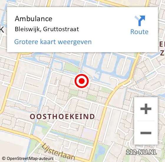 Locatie op kaart van de 112 melding: Ambulance Bleiswijk, Gruttostraat op 20 december 2018 19:43