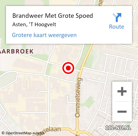 Locatie op kaart van de 112 melding: Brandweer Met Grote Spoed Naar Asten, 'T Hoogvelt op 20 december 2018 22:21