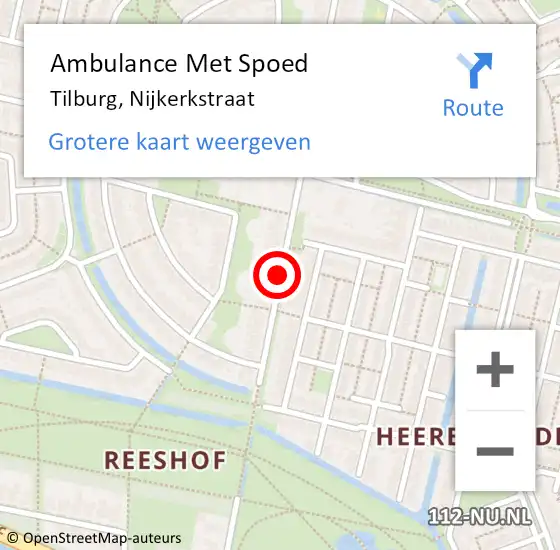 Locatie op kaart van de 112 melding: Ambulance Met Spoed Naar Tilburg, Nijkerkstraat op 21 december 2018 00:39