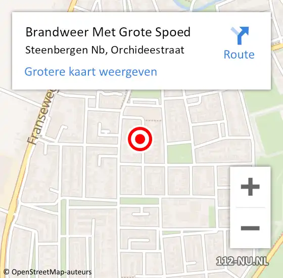 Locatie op kaart van de 112 melding: Brandweer Met Grote Spoed Naar Steenbergen Nb, Orchideestraat op 21 december 2018 04:16