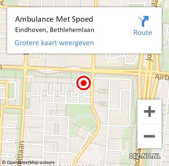 Locatie op kaart van de 112 melding: Ambulance Met Spoed Naar Eindhoven, Bethlehemlaan op 21 december 2018 06:02