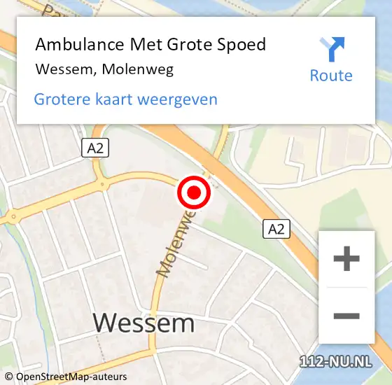 Locatie op kaart van de 112 melding: Ambulance Met Grote Spoed Naar Wessem, Molenweg op 21 december 2018 08:50