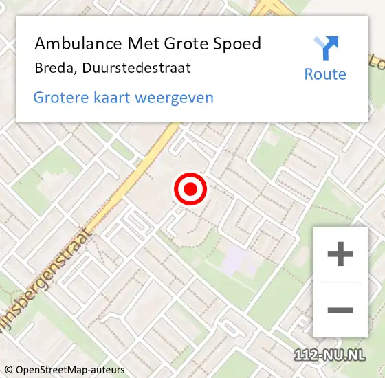 Locatie op kaart van de 112 melding: Ambulance Met Grote Spoed Naar Breda, Duurstedestraat op 21 december 2018 09:12