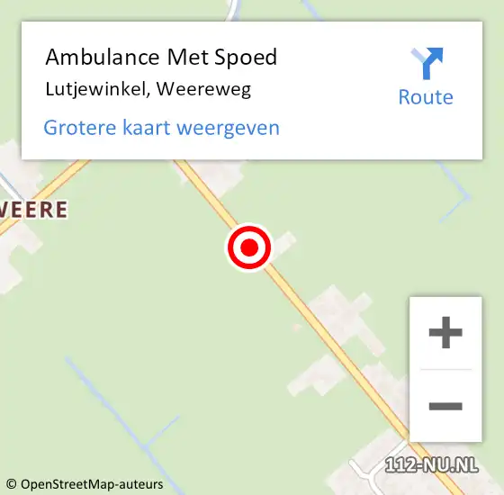 Locatie op kaart van de 112 melding: Ambulance Met Spoed Naar Lutjewinkel, Weereweg op 21 december 2018 09:35