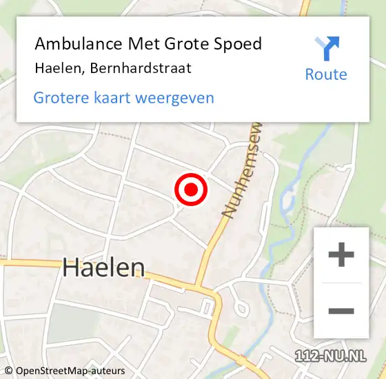 Locatie op kaart van de 112 melding: Ambulance Met Grote Spoed Naar Haelen, Bernhardstraat op 21 december 2018 09:59