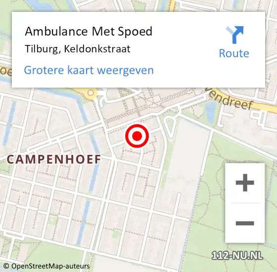 Locatie op kaart van de 112 melding: Ambulance Met Spoed Naar Tilburg, Keldonkstraat op 21 december 2018 10:09