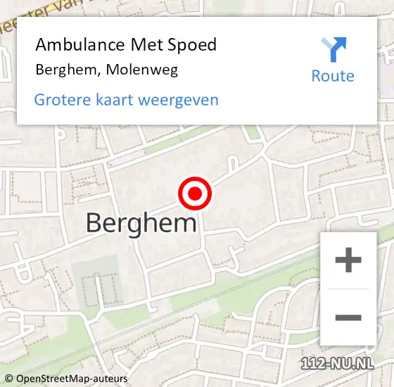 Locatie op kaart van de 112 melding: Ambulance Met Spoed Naar Berghem, Molenweg op 21 december 2018 11:54