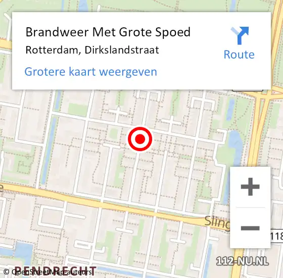 Locatie op kaart van de 112 melding: Brandweer Met Grote Spoed Naar Rotterdam, Dirkslandstraat op 21 december 2018 12:01