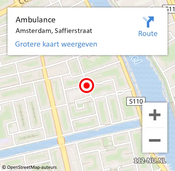 Locatie op kaart van de 112 melding: Ambulance Amsterdam, Saffierstraat op 21 december 2018 12:02