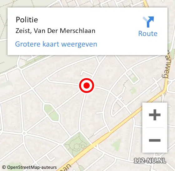 Locatie op kaart van de 112 melding: Politie Zeist, Van Der Merschlaan op 21 december 2018 12:20