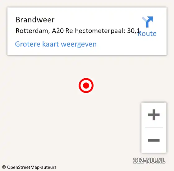 Locatie op kaart van de 112 melding: Brandweer Rotterdam, A20 Re hectometerpaal: 30,1 op 21 december 2018 13:45