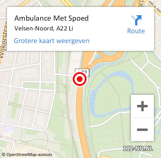 Locatie op kaart van de 112 melding: Ambulance Met Spoed Naar Velsen-Noord, A22 Li op 21 december 2018 13:51