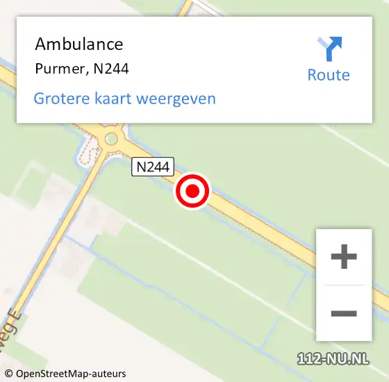 Locatie op kaart van de 112 melding: Ambulance Purmer, N244 op 21 december 2018 13:54