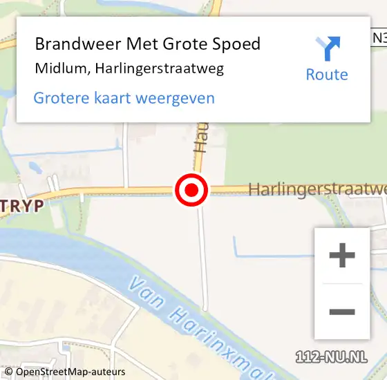 Locatie op kaart van de 112 melding: Brandweer Met Grote Spoed Naar Midlum, Harlingerstraatweg op 21 december 2018 14:57