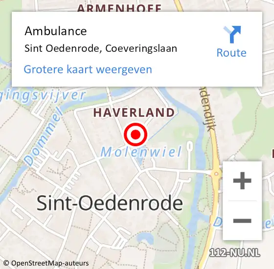 Locatie op kaart van de 112 melding: Ambulance Sint Oedenrode, Coeveringslaan op 21 december 2018 15:45