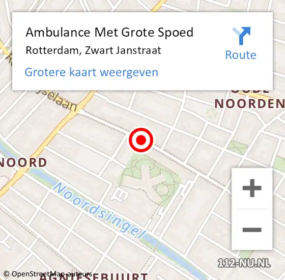 Locatie op kaart van de 112 melding: Ambulance Met Grote Spoed Naar Rotterdam, Zwart Janstraat op 21 december 2018 16:35