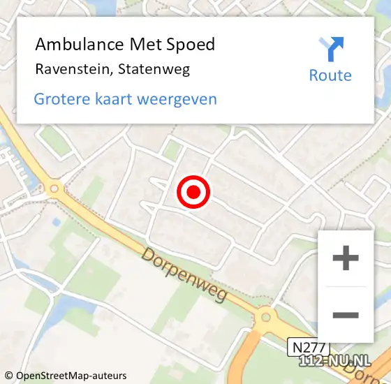 Locatie op kaart van de 112 melding: Ambulance Met Spoed Naar Ravenstein, Statenweg op 21 december 2018 17:09