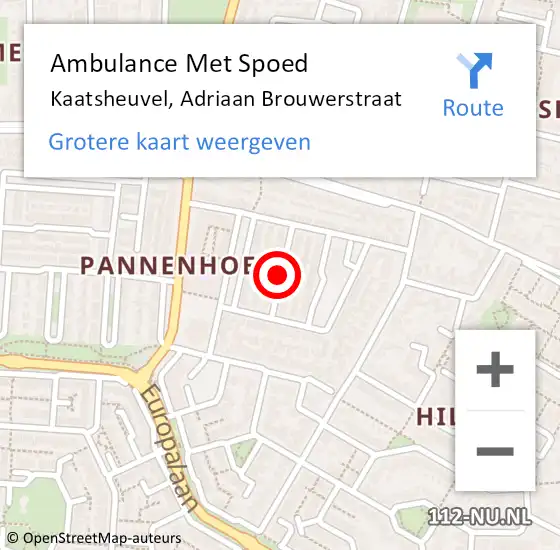 Locatie op kaart van de 112 melding: Ambulance Met Spoed Naar Kaatsheuvel, Adriaan Brouwerstraat op 21 december 2018 17:55