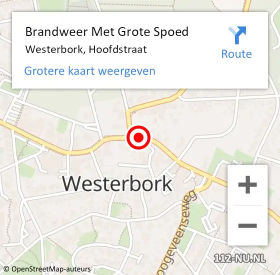 Locatie op kaart van de 112 melding: Brandweer Met Grote Spoed Naar Westerbork, Hoofdstraat op 21 december 2018 18:17