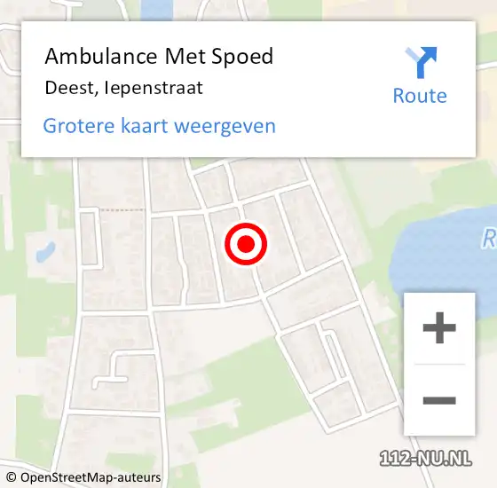 Locatie op kaart van de 112 melding: Ambulance Met Spoed Naar Deest, Iepenstraat op 21 december 2018 18:25