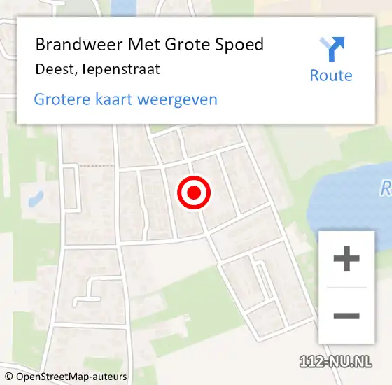 Locatie op kaart van de 112 melding: Brandweer Met Grote Spoed Naar Deest, Iepenstraat op 21 december 2018 18:26