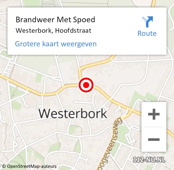 Locatie op kaart van de 112 melding: Brandweer Met Spoed Naar Westerbork, Hoofdstraat op 21 december 2018 18:34