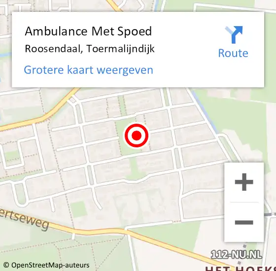 Locatie op kaart van de 112 melding: Ambulance Met Spoed Naar Roosendaal, Toermalijndijk op 21 december 2018 18:46