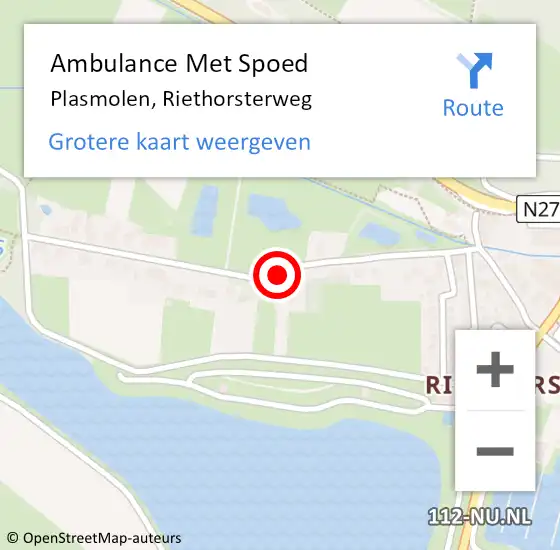 Locatie op kaart van de 112 melding: Ambulance Met Spoed Naar Plasmolen, Riethorsterweg op 21 december 2018 19:16