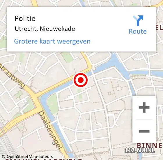 Locatie op kaart van de 112 melding: Politie Utrecht, Nieuwekade op 21 december 2018 19:19