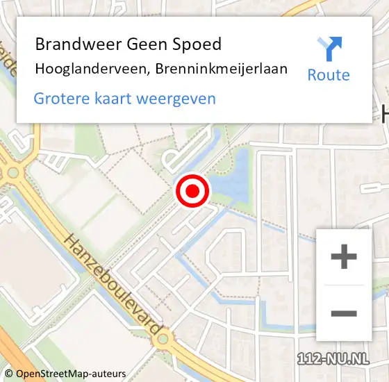Locatie op kaart van de 112 melding: Brandweer Geen Spoed Naar Hooglanderveen, Brenninkmeijerlaan op 21 december 2018 20:33