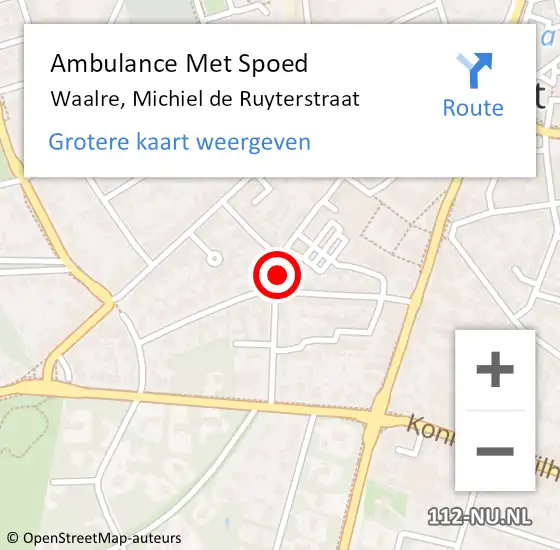 Locatie op kaart van de 112 melding: Ambulance Met Spoed Naar Waalre, Michiel de Ruyterstraat op 22 december 2018 00:21