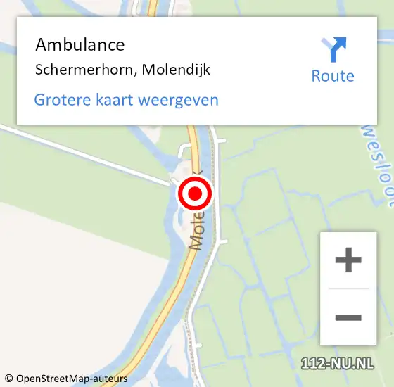 Locatie op kaart van de 112 melding: Ambulance Schermerhorn, Molendijk op 22 december 2018 02:59