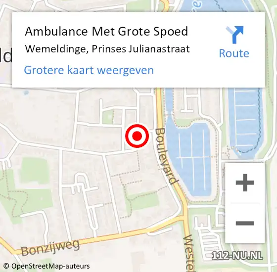 Locatie op kaart van de 112 melding: Ambulance Met Grote Spoed Naar Wemeldinge, Prinses Julianastraat op 22 december 2018 07:41