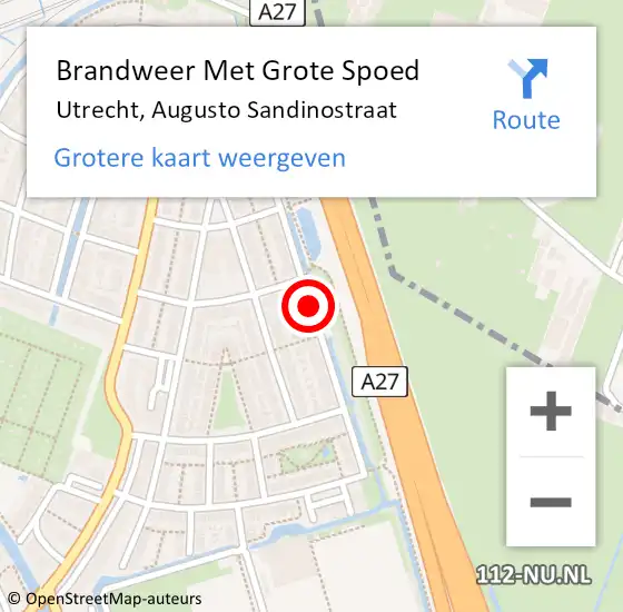 Locatie op kaart van de 112 melding: Brandweer Met Grote Spoed Naar Utrecht, Augusto Sandinostraat op 22 december 2018 08:39