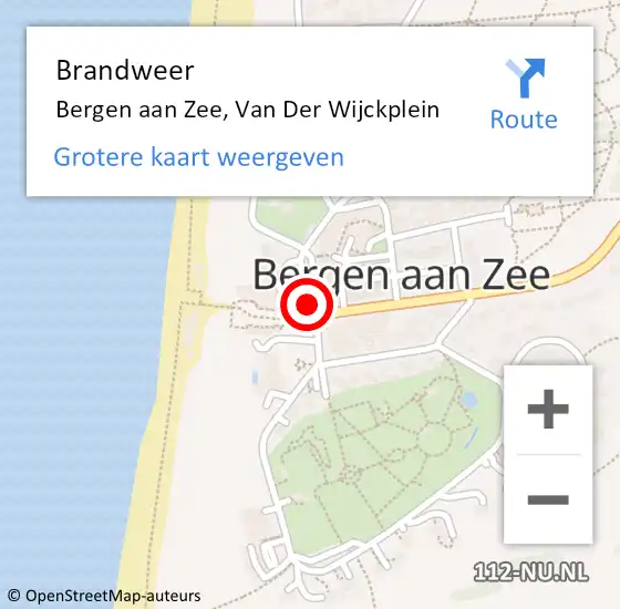 Locatie op kaart van de 112 melding: Brandweer Bergen aan Zee, Van Der Wijckplein op 22 december 2018 08:55