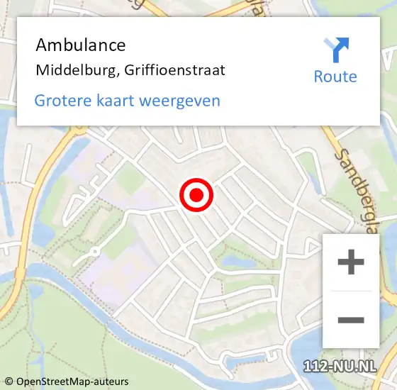 Locatie op kaart van de 112 melding: Ambulance Middelburg, Griffioenstraat op 22 december 2018 09:55