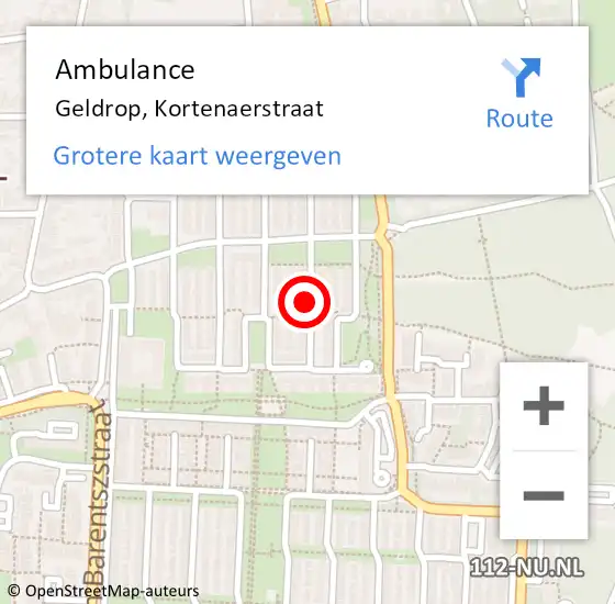 Locatie op kaart van de 112 melding: Ambulance Geldrop, Kortenaerstraat op 22 december 2018 10:02